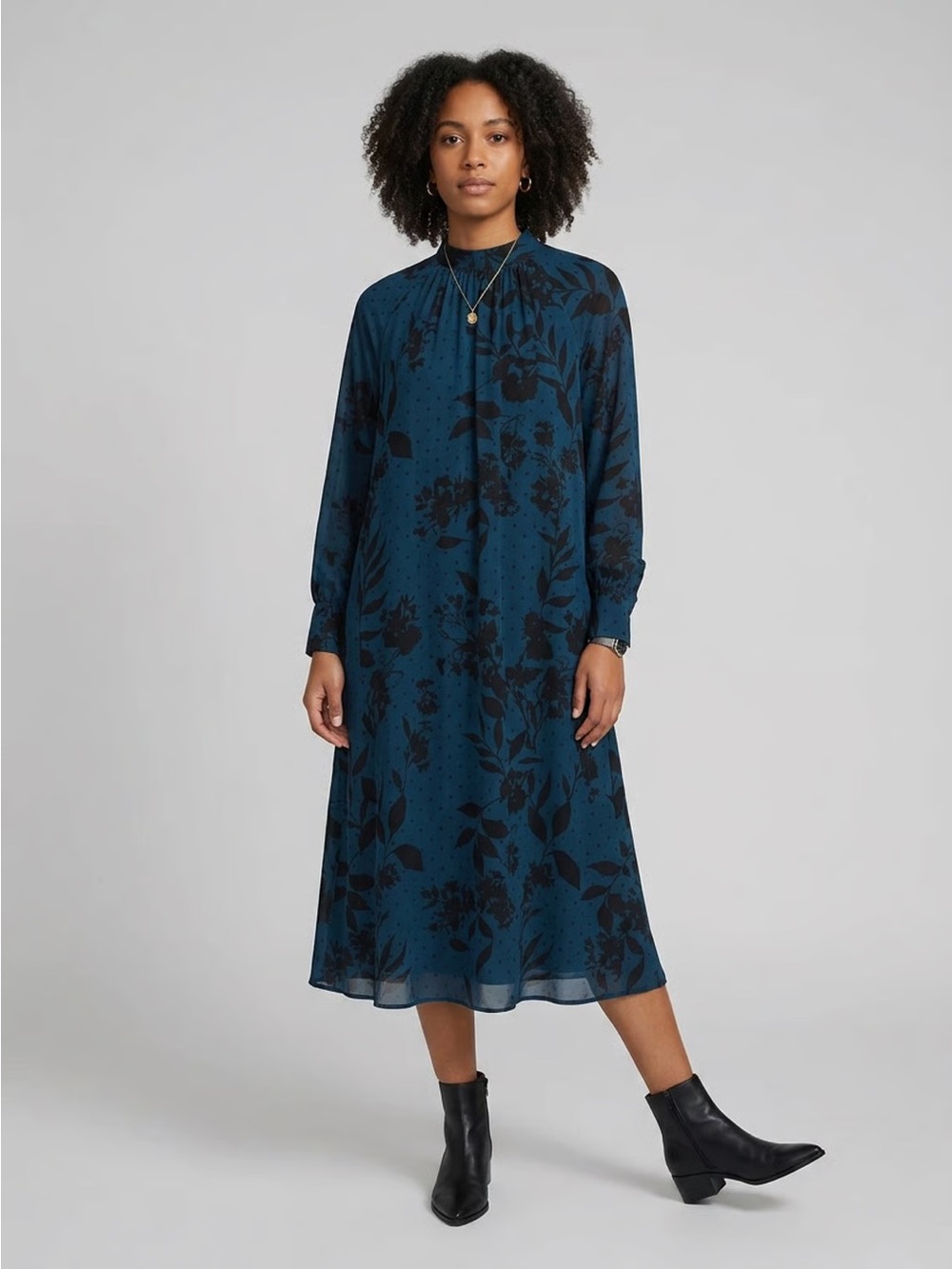 H&M | Blue Floral Print Long Sleeve Maxi Dress Sz 4